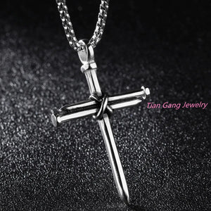 Polished Cross Pendant Necklace High Stainless Steel Round Box Link Silver