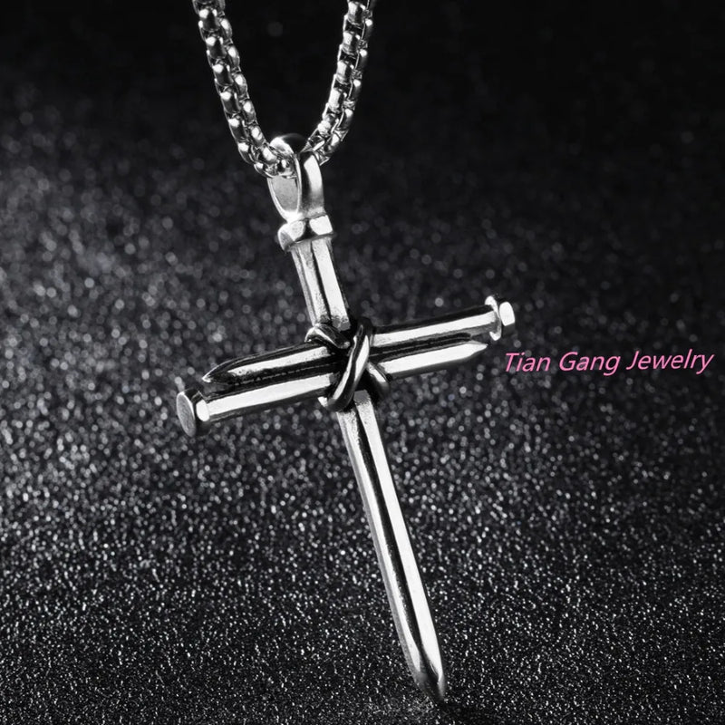Polished Cross Pendant Necklace High Stainless Steel Round Box Link Silver