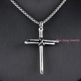 Polished Cross Pendant Necklace High Stainless Steel Round Box Link Silver