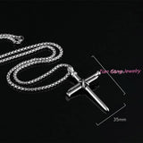 Polished Cross Pendant Necklace High Stainless Steel Round Box Link Silver