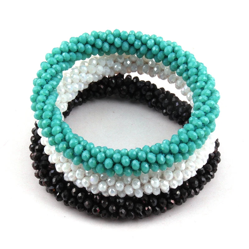 6pc 2mm Glass Crystal Elastic Bracelets in Different Colors