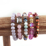 Pink Women Bracelet Set Natural Stone Glass Crystal Pave Bracelets