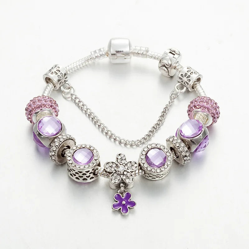 Girls Crystal Glass Beads Bracelet Pink