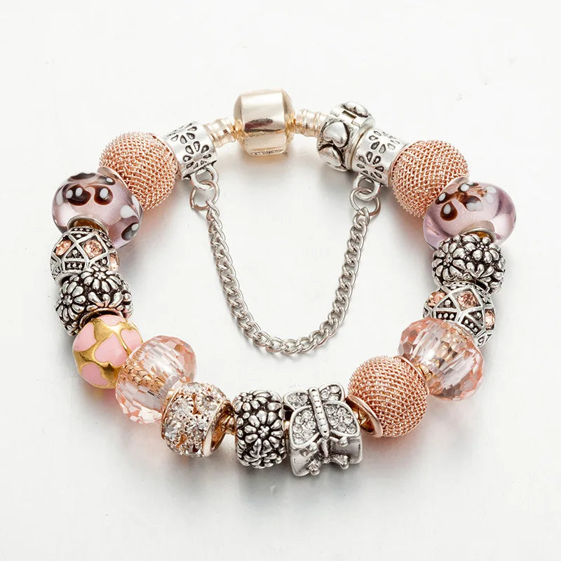 Girls Glass Beads Bracelet with Crystals