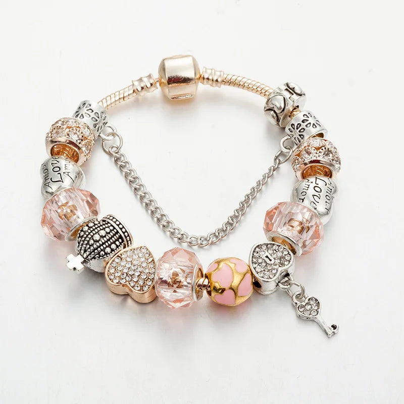 Glass Beads Bracelet for Girls, Pink Crystal Bracelet