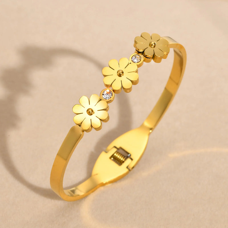 CZ Stone Bracelet for Women, Stainless Steel Daisies Bracelet