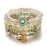 Colorful Bead Bracelet Layer Bohenia Evil Eye Stretch Bracelet