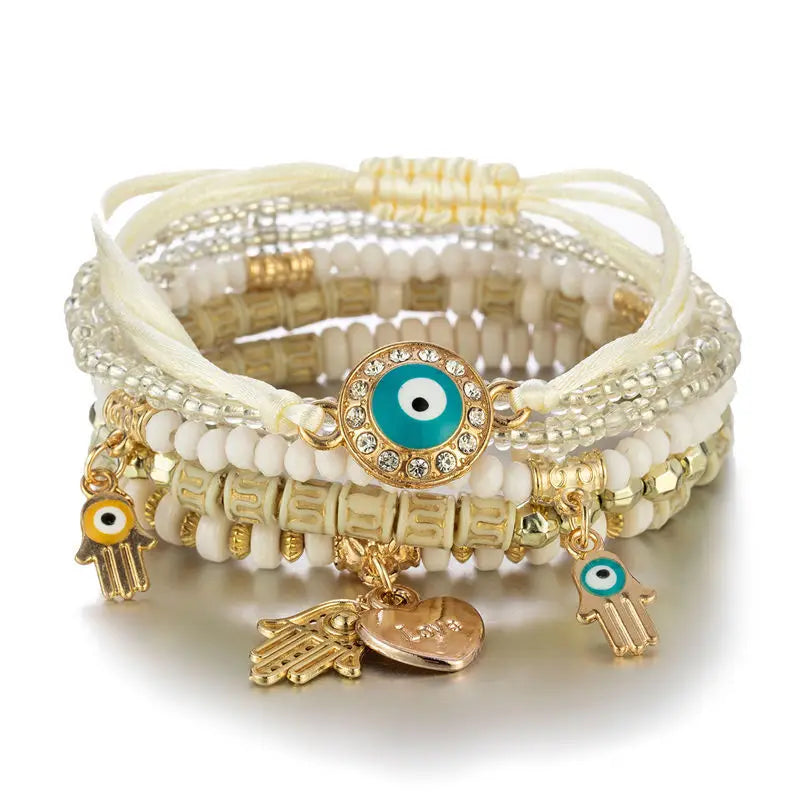Colorful Bead Bracelet Layer Bohenia Evil Eye Stretch Bracelet