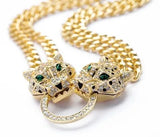 Crystal Setting Chokers Necklace Double Layer Chain Leopard Head