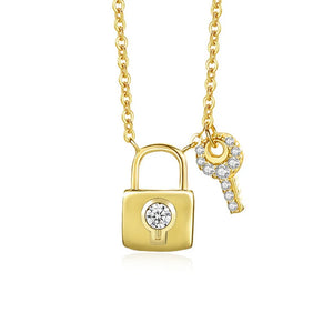 925 Silver Lock & Key Pendant Necklace with Zircon