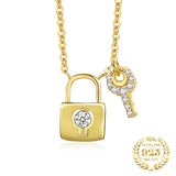 925 Silver Lock & Key Pendant Necklace with Zircon