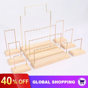 Jewelry Display Rack Stand Holder Earrings Necklace Organizer Wood Base