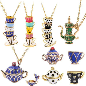 Enamel Glaze Necklace Earrings Set Teapot Pendants