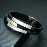 Personalized Leather Bracelet Men Engraved Name Date Charm Bangle