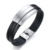 Personalized Leather Bracelet Men Engraved Name Date Charm Bangle