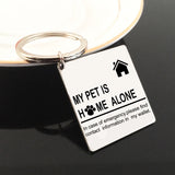 Engraved Owl My Pet Is Home Alone Keychain - Stainless Keyring