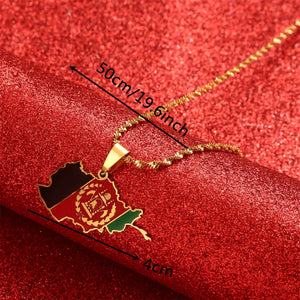 Afghanistan Map Afghan Flag Enamel Pendant Necklace