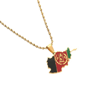 Afghanistan Map Afghan Flag Enamel Pendant Necklace