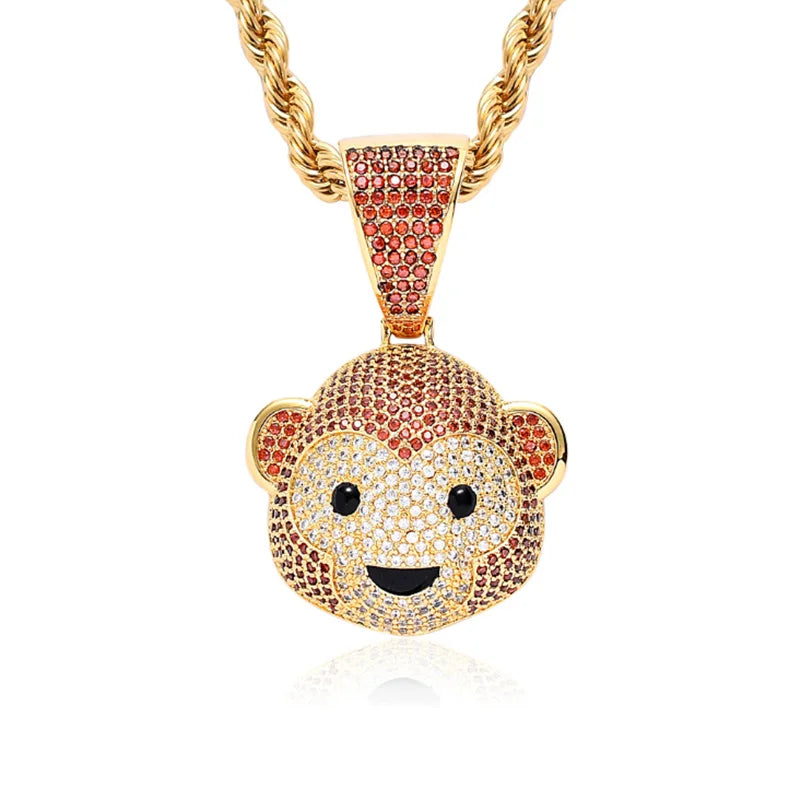 Ice Out Monkey Pendant Hip Hop Chain Necklace