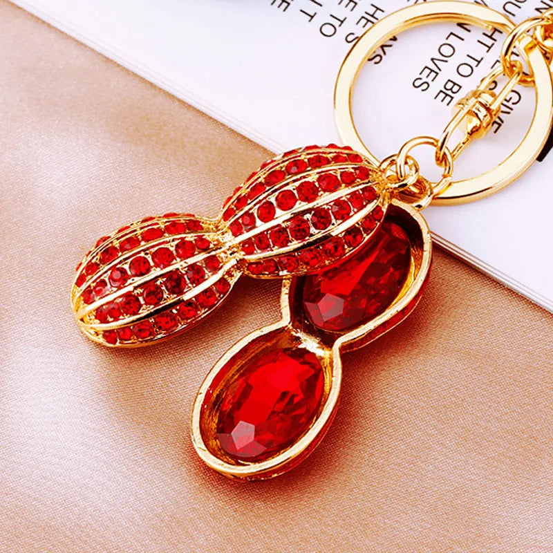 Peanut Shape Keychain Rhinestone Car Key Decoration Key Ring Accessories