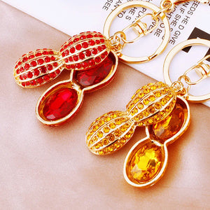 Peanut Shape Keychain Rhinestone Car Key Decoration Key Ring Accessories