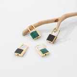 Lock Shape Letters Drop Earrings Agate Malachite 925 Silver