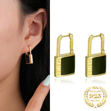 Lock Shape Letters Drop Earrings Agate Malachite 925 Silver