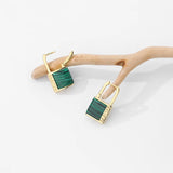 Lock Shape Letters Drop Earrings Agate Malachite 925 Silver