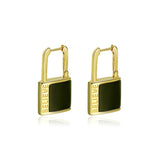 Lock Shape Letters Drop Earrings Agate Malachite 925 Silver