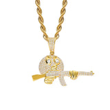 Men's Charm Chain Ice Out Cubic Zircon Cartoon Emoticon Pendant Necklace