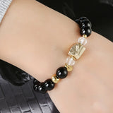 Men's Agate Stone Beaded Elastic Bracelet