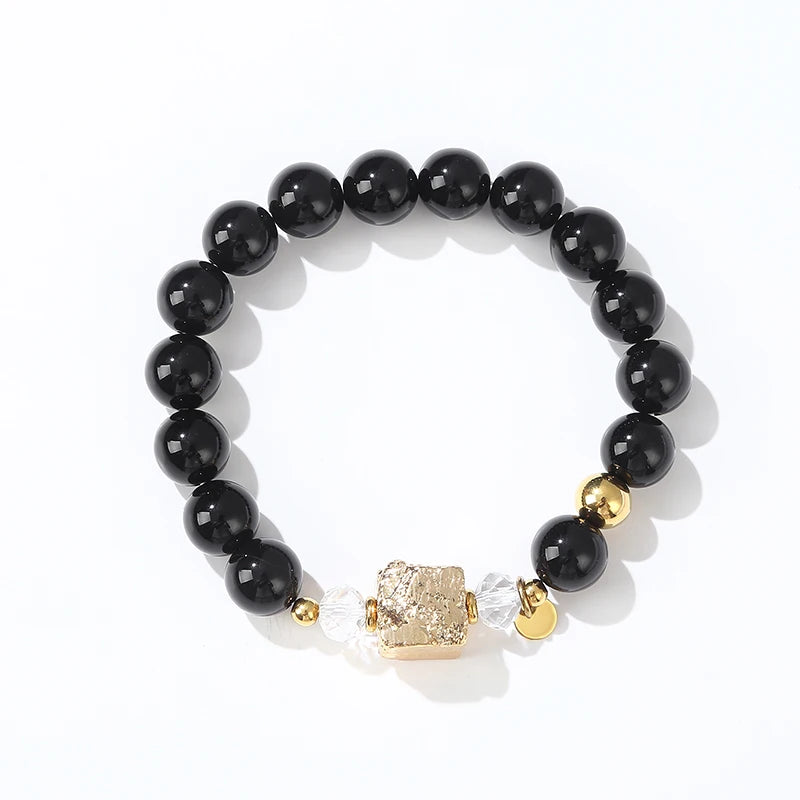 Men's Agate Stone Beaded Elastic Bracelet