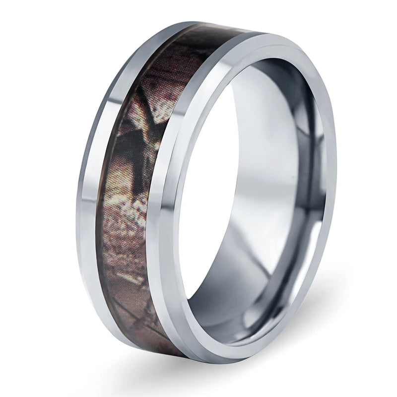 Mens Tungsten Steel Wedding Rings 8mm Wood Grain Band Size 7-10