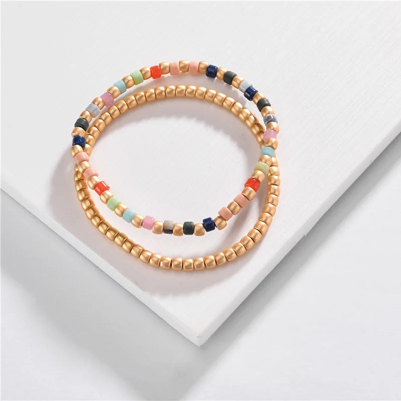 Beaded Bracelets Double Elastic Strands Jewelry Mix for Women