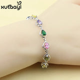 Multi-Color Gems Silver Bracelet For Women Adjustable Length 19+3 cm Box