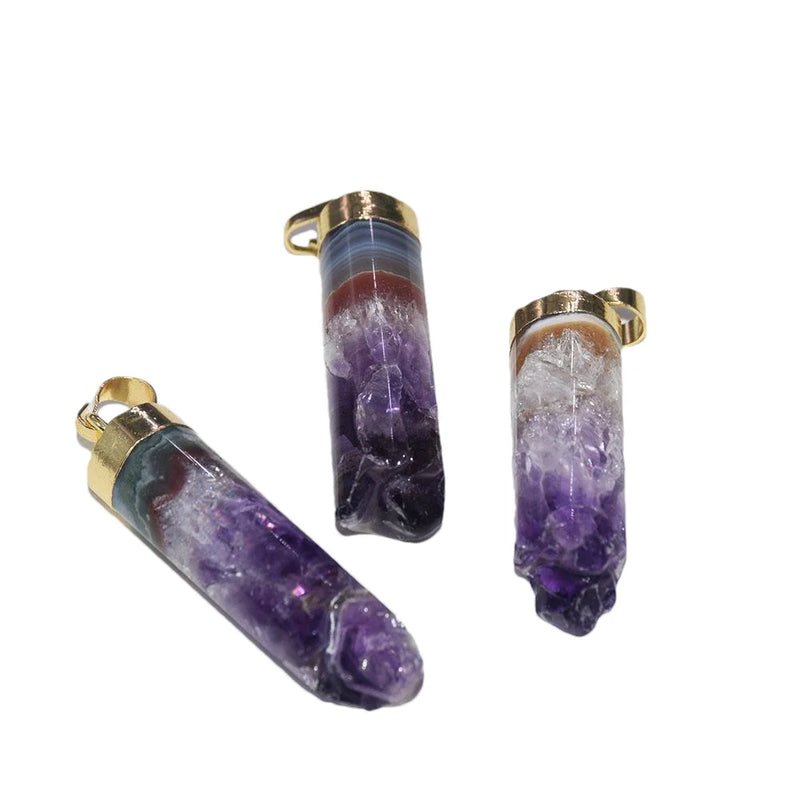 Druzy Amethyst Stone Pendant Plating Crown Purple Crystal Quartz Healing