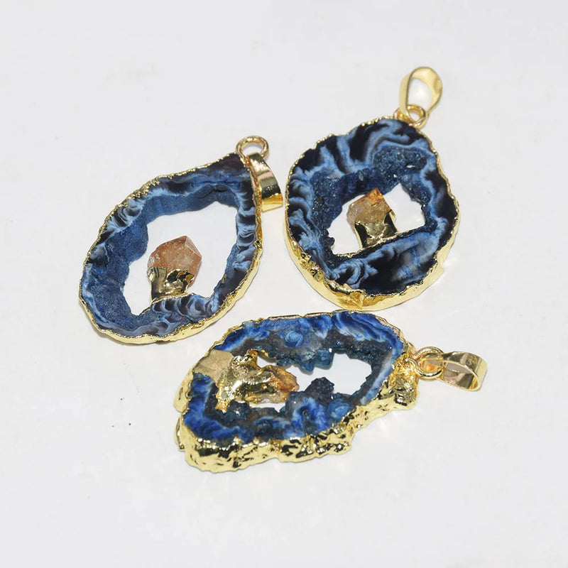 Agate Geode Druzy Pendant Stripe Irregular Stone for Women