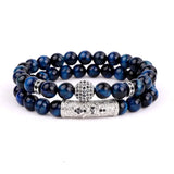Tiger Eye CZ Ball Beaded Bracelet Men