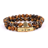 Tiger Eye CZ Ball Beaded Bracelet Men