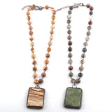 Natural Stone Rosary Chain Stone Pendant Choker Necklace