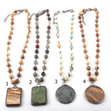 Natural Stone Rosary Chain Stone Pendant Choker Necklace