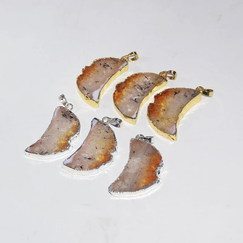 Yellow Crystal Quartz Necklace Pendant Raw Geode Druzy Stone for Women