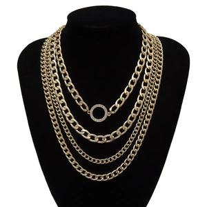 Exaggerated Punk Multilayer Rhinestone Circle Necklace