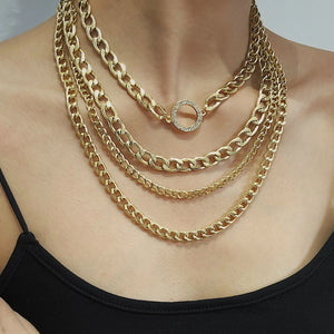 Exaggerated Punk Multilayer Rhinestone Circle Necklace