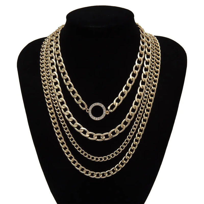 Exaggerated Punk Multilayer Rhinestone Circle Necklace