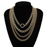 Exaggerated Punk Multilayer Rhinestone Circle Necklace
