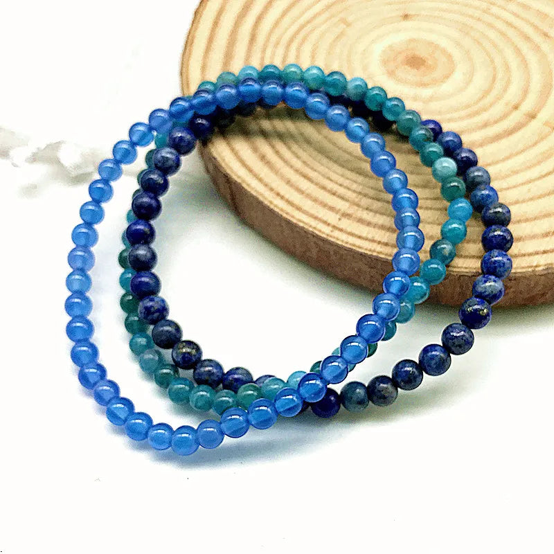 3pc Women Bracelet Set 4mm Stone Bead Sodanite Apatite Agate Round Beads