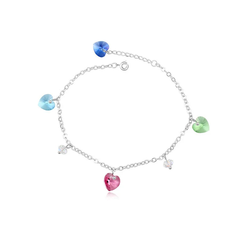 Crystal Heart Charm Bracelet Made with Austrian Crystals