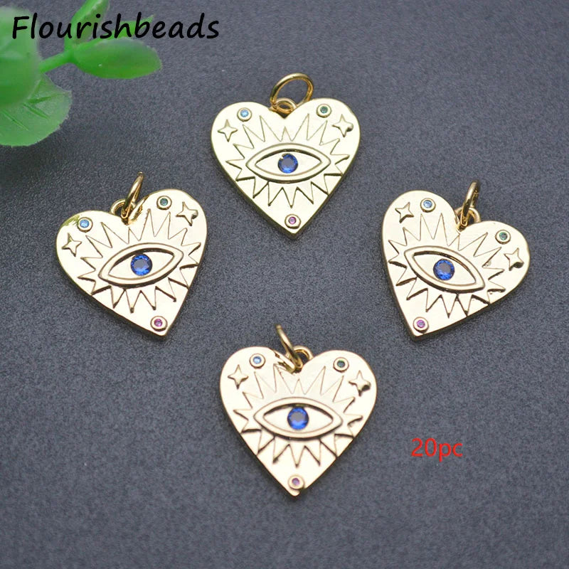 Heart Evil Eye Charms for Earring Necklace Making 20pc
