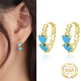 925 Silver Heart Turquoise Hoop Earrings Women